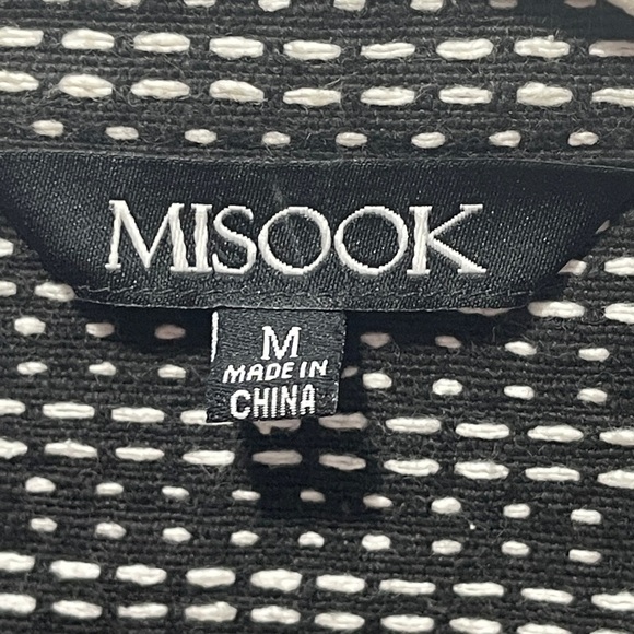 Misook 100% Cotton Black White Print Open Front 3/4 Sleeve Cardigan Size Medium - Picture 3 of 6